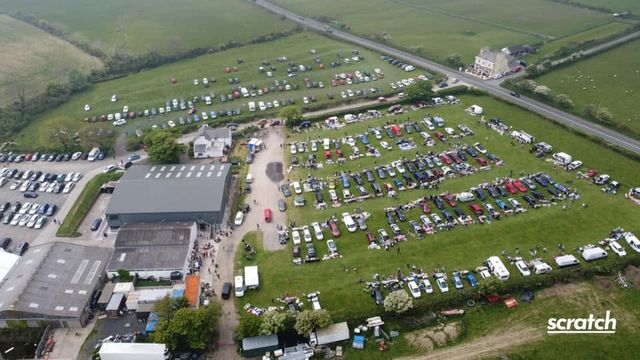 Aerial view of the car boot sale and farm buildings