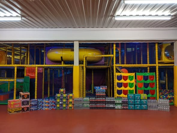 The three-level Fun Barn soft play frame with slides and tubes
